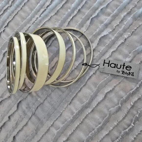 Set of 7 Creme Bangle Bracelets Haute by Treska NWT - Picture 4 of 13